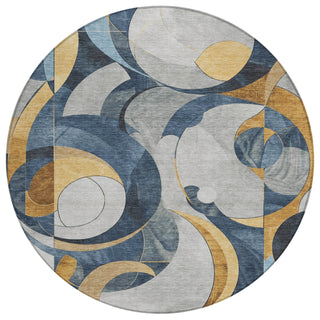 Piper Looms Chantille Geometric ACN2175 Blue Machine Washable Area Rug Round Main Image