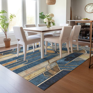 Piper Looms Chantille Geometric ACN2176 Blue Machine Washable Area Rug Lifestyle Image Feature