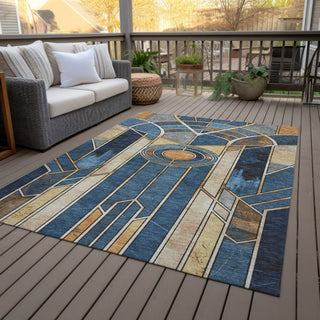 Piper Looms Chantille Geometric ACN2176 Blue Machine Washable Area Rug Outdoor Lifestyle Image Feature