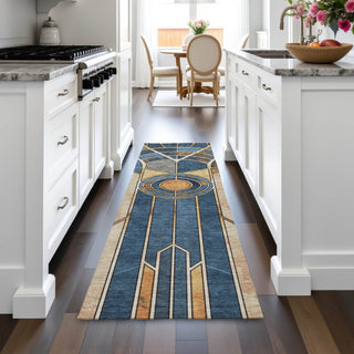 Piper Looms Chantille Geometric ACN2176 Blue Machine Washable Area Rug Runner Lifestyle Image Feature