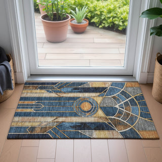 Piper Looms Chantille Geometric ACN2176 Blue Machine Washable Area Rug Scatter Lifestyle Image Feature