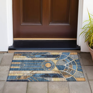 Piper Looms Chantille Geometric ACN2176 Blue Machine Washable Area Rug Scatter Outdoor Lifestyle Image Feature