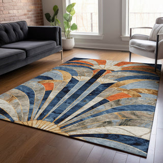 Piper Looms Chantille Geometric ACN2177 Navy Machine Washable Area Rug Lifestyle Image Feature