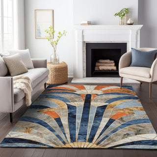 Piper Looms Chantille Geometric ACN2177 Navy Machine Washable Area Rug Lifestyle Image Feature