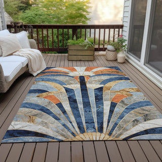 Piper Looms Chantille Geometric ACN2177 Navy Machine Washable Area Rug Outdoor Lifestyle Image Feature