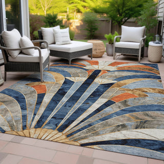 Piper Looms Chantille Geometric ACN2177 Navy Machine Washable Area Rug Outdoor Lifestyle Image Feature