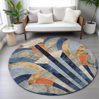 Piper Looms Chantille Geometric ACN2177 Navy Machine Washable Area Rug Round Lifestyle Image Feature