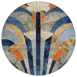Piper Looms Chantille Geometric ACN2177 Navy Machine Washable Area Rug Round Main Image