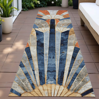 Piper Looms Chantille Geometric ACN2177 Navy Machine Washable Area Rug Runner Outdoor Lifestyle Image Feature