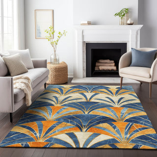 Piper Looms Chantille Geometric ACN2178 Blue Machine Washable Area Rug Lifestyle Image Feature