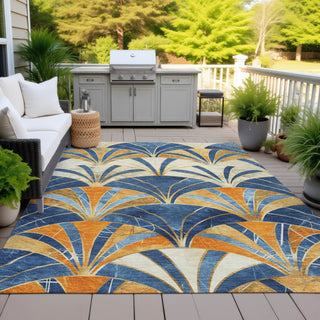 Piper Looms Chantille Geometric ACN2178 Blue Machine Washable Area Rug Outdoor Lifestyle Image Feature