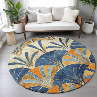 Piper Looms Chantille Geometric ACN2178 Blue Machine Washable Area Rug Round Lifestyle Image Feature