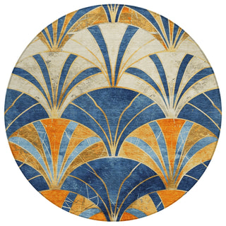 Piper Looms Chantille Geometric ACN2178 Blue Machine Washable Area Rug Round Main Image