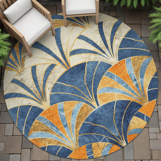 Piper Looms Chantille Geometric ACN2178 Blue Machine Washable Area Rug Round Outdoor Lifestyle Image Feature