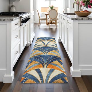 Piper Looms Chantille Geometric ACN2178 Blue Machine Washable Area Rug Runner Lifestyle Image Feature