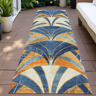 Piper Looms Chantille Geometric ACN2178 Blue Machine Washable Area Rug Runner Outdoor Lifestyle Image Feature