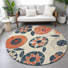Piper Looms Chantille Floral ACN2179 Beige Machine Washable Area Rug Round Lifestyle Image Feature