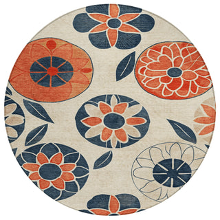Piper Looms Chantille Floral ACN2179 Beige Machine Washable Area Rug Round Main Image