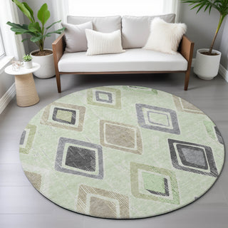 Piper Looms Chantille Geometric ACN2180 Aloe Machine Washable Area Rug Round Lifestyle Image Feature