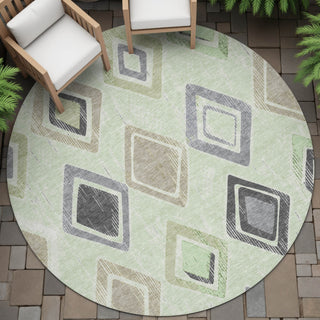 Piper Looms Chantille Geometric ACN2180 Aloe Machine Washable Area Rug Round Outdoor Lifestyle Image Feature