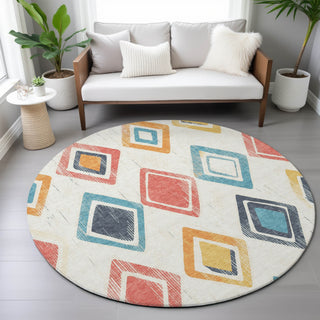 Piper Looms Chantille Geometric ACN2180 Ivory Machine Washable Area Rug Round Lifestyle Image Feature