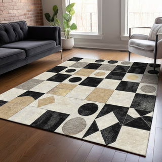 Piper Looms Chantille Geometric ACN2181 Black Machine Washable Area Rug Lifestyle Image Feature