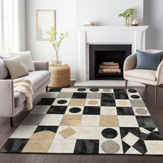 Piper Looms Chantille Geometric ACN2181 Black Machine Washable Area Rug Lifestyle Image Feature