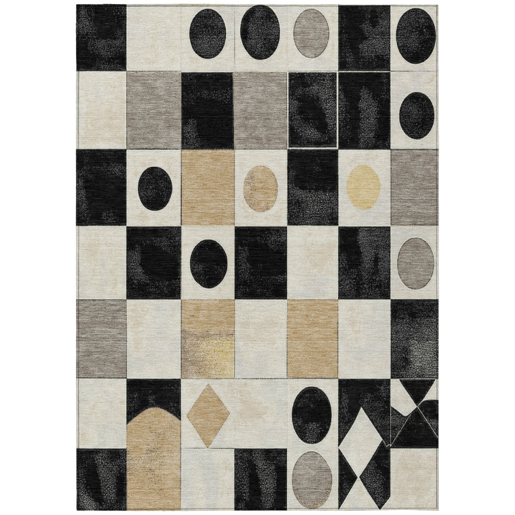 Piper Looms Chantille Geometric ACN2181 Black Machine Washable Area Rug main image