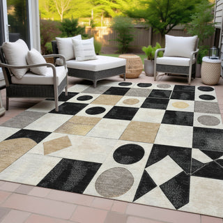 Piper Looms Chantille Geometric ACN2181 Black Machine Washable Area Rug Outdoor Lifestyle Image Feature