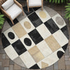 Piper Looms Chantille Geometric ACN2181 Black Machine Washable Area Rug Round Outdoor Lifestyle Image Feature