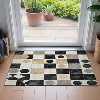 Piper Looms Chantille Geometric ACN2181 Black Machine Washable Area Rug Scatter Lifestyle Image Feature