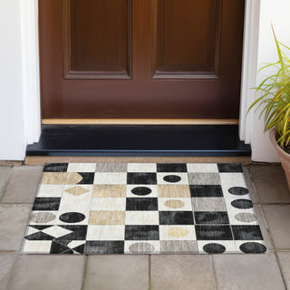 Piper Looms Chantille Geometric ACN2181 Black Machine Washable Area Rug Scatter Outdoor Lifestyle Image Feature