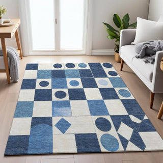 Piper Looms Chantille Geometric ACN2181 Blue Machine Washable Area Rug Lifestyle Image Feature
