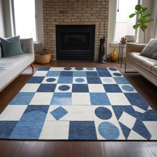 Piper Looms Chantille Geometric ACN2181 Blue Machine Washable Area Rug Lifestyle Image Feature