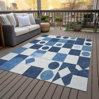 Piper Looms Chantille Geometric ACN2181 Blue Machine Washable Area Rug Outdoor Lifestyle Image Feature