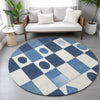 Piper Looms Chantille Geometric ACN2181 Blue Machine Washable Area Rug Round Lifestyle Image Feature