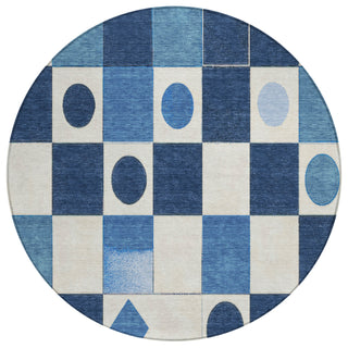 Piper Looms Chantille Geometric ACN2181 Blue Machine Washable Area Rug Round Main Image