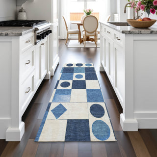 Piper Looms Chantille Geometric ACN2181 Blue Machine Washable Area Rug Runner Lifestyle Image Feature