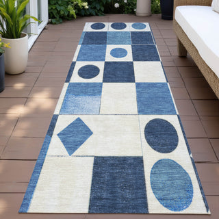 Piper Looms Chantille Geometric ACN2181 Blue Machine Washable Area Rug Runner Outdoor Lifestyle Image Feature