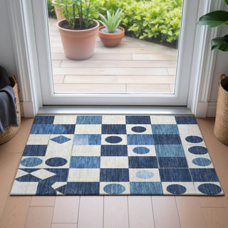 Piper Looms Chantille Geometric ACN2181 Blue Machine Washable Area Rug Scatter Lifestyle Image Feature