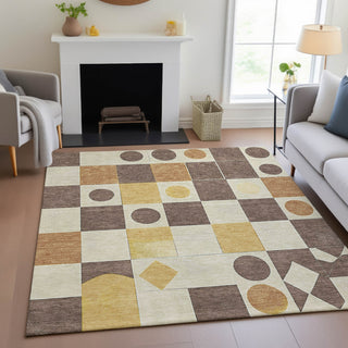 Piper Looms Chantille Geometric ACN2181 Brown Machine Washable Area Rug Lifestyle Image Feature