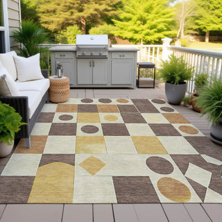 Piper Looms Chantille Geometric ACN2181 Brown Machine Washable Area Rug Outdoor Lifestyle Image Feature