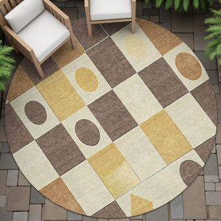 Piper Looms Chantille Geometric ACN2181 Brown Machine Washable Area Rug Round Outdoor Lifestyle Image Feature
