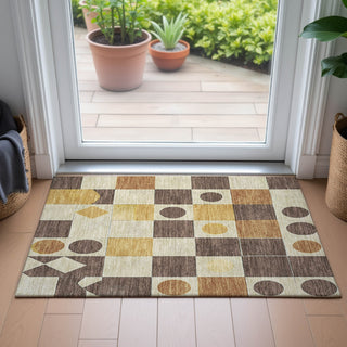 Piper Looms Chantille Geometric ACN2181 Brown Machine Washable Area Rug Scatter Lifestyle Image Feature