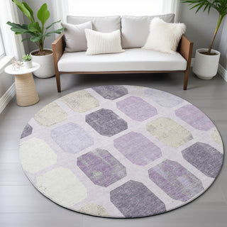 Piper Looms Chantille Geometric ACN2182 Lavender Machine Washable Area Rug Round Lifestyle Image Feature