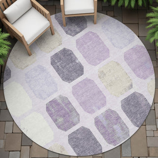 Piper Looms Chantille Geometric ACN2182 Lavender Machine Washable Area Rug Round Outdoor Lifestyle Image Feature