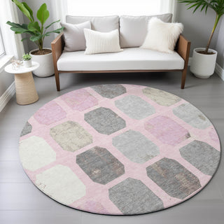 Piper Looms Chantille Geometric ACN2182 Pink Machine Washable Area Rug Round Lifestyle Image Feature