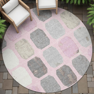Piper Looms Chantille Geometric ACN2182 Pink Machine Washable Area Rug Round Outdoor Lifestyle Image Feature