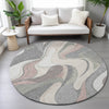 Piper Looms Chantille Swirls ACN2183 Beige Machine Washable Area Rug Round Lifestyle Image Feature
