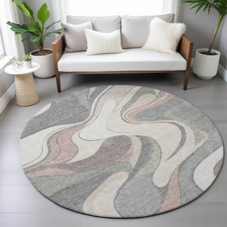 Piper Looms Chantille Swirls ACN2183 Beige Machine Washable Area Rug Round Lifestyle Image Feature